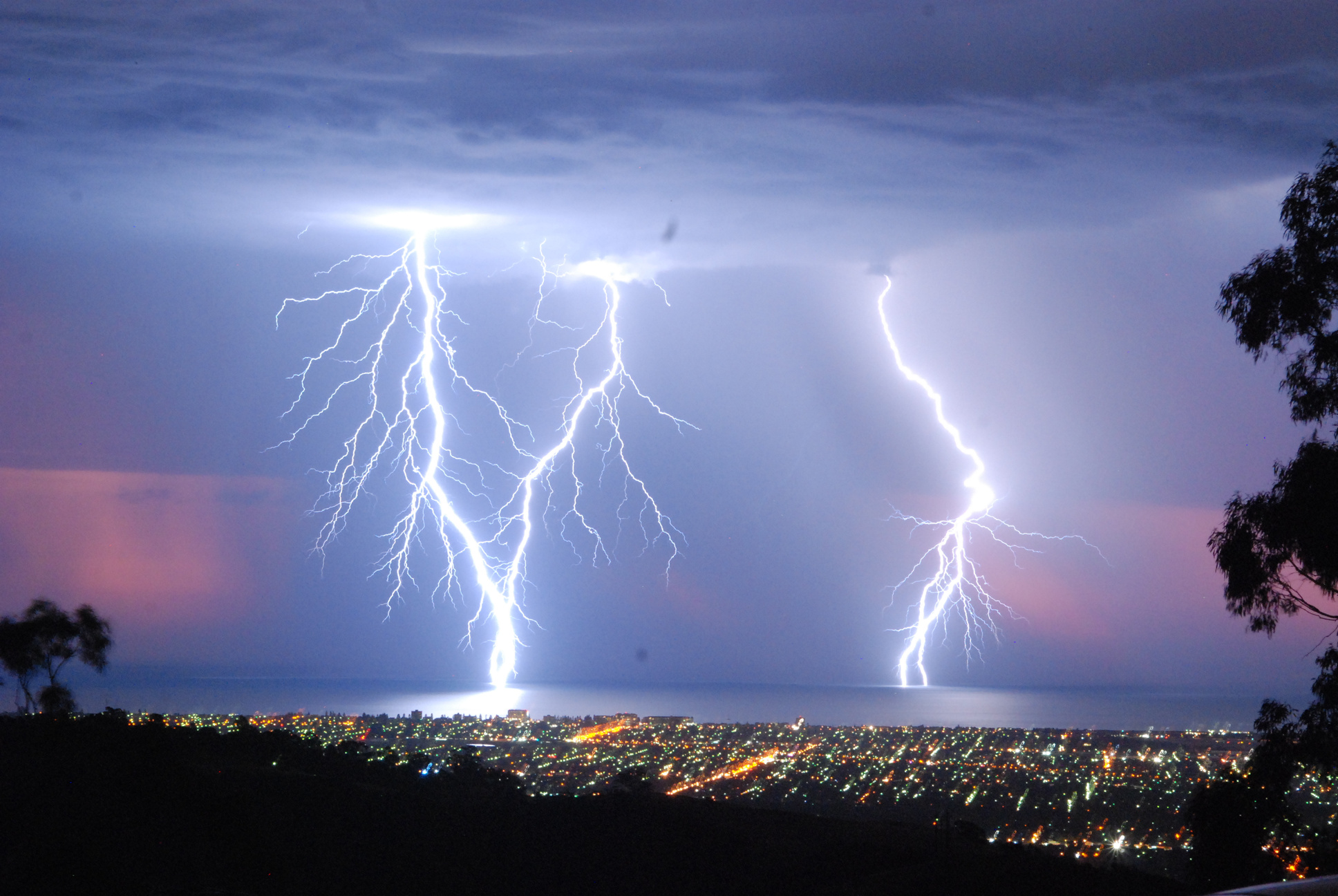 lightening storm at sunset